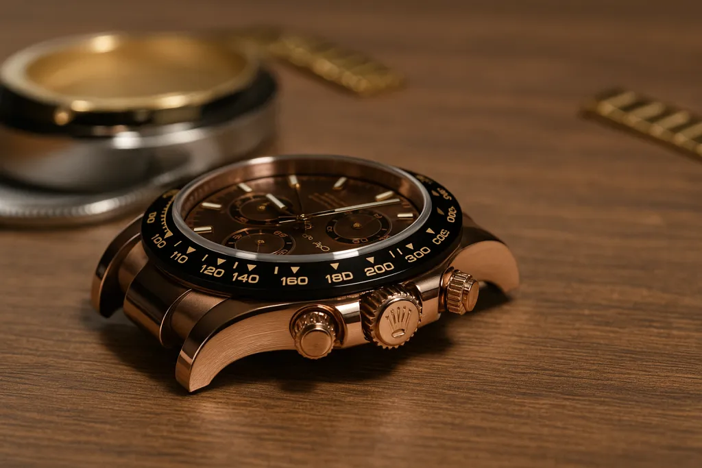 Rose gold chronograph watch